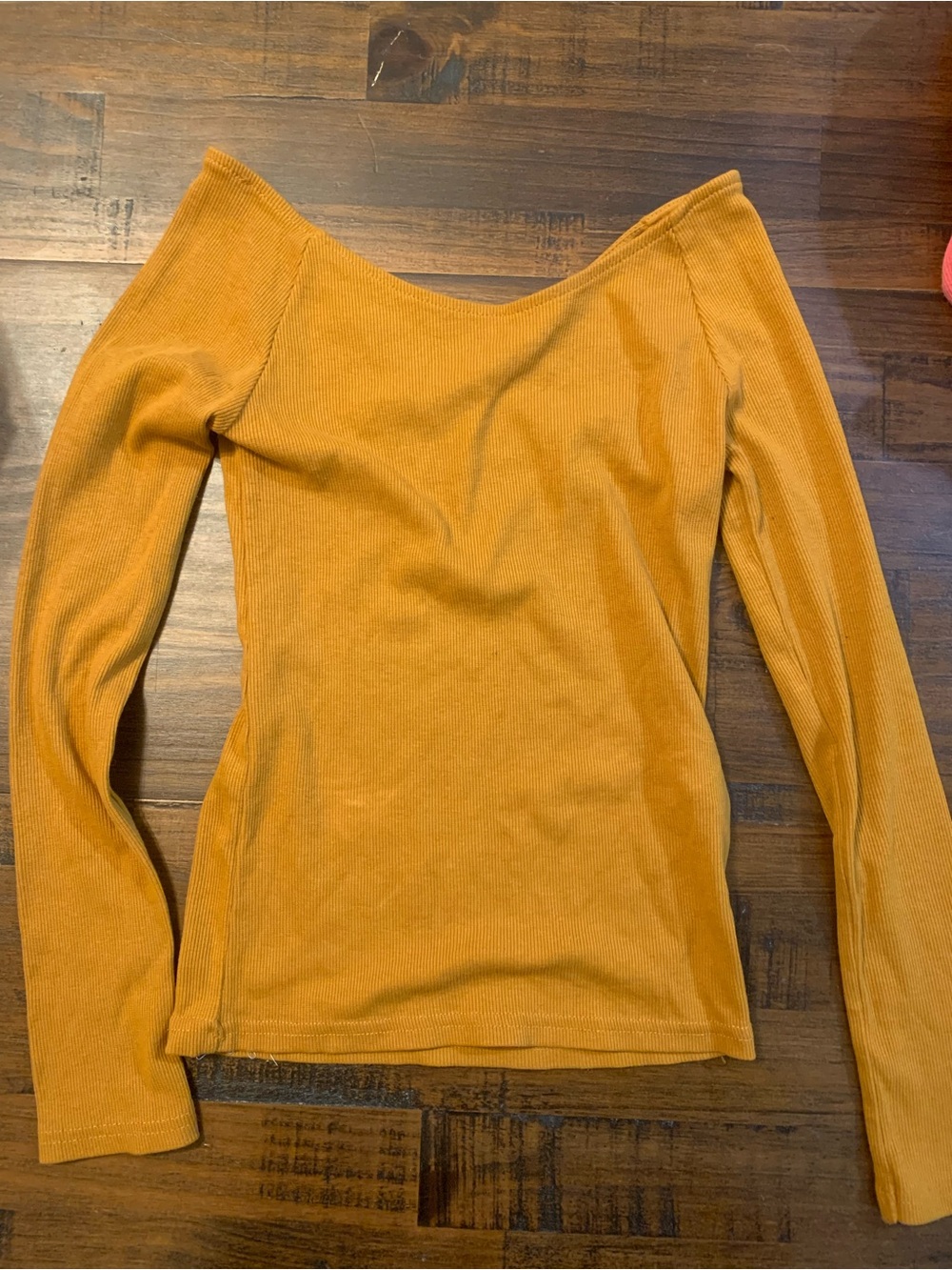 Zara Ribbed Off-Shoulder Long Sleeve Top - Mustard Yellow